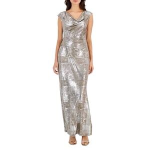 CONNECTED Metallic Cap Sleeve‎ Gown size 10 Wedding Party Holiday Maxi Dress NEW